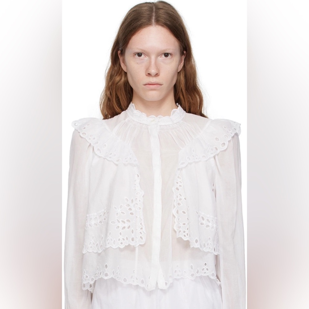 Isabel Marant White Eyelet Ruffle Blouse